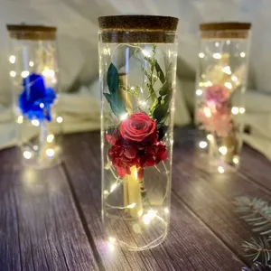 프렌치로즈 시들지않는꽃 LED유리병 편지지 세트, 레드프리저브드플라워