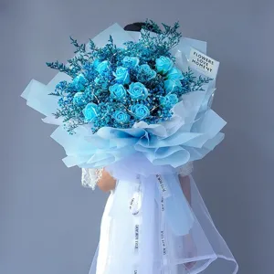 아르띠콜로 중 대형 비누 장미 꽃 안개 드라이 플라워 꽃다발+ LED 램프, 블루장미