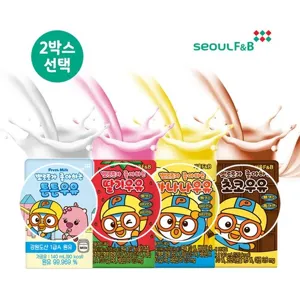 서울에프엔비 뽀로로우유 2박스 흰 딸기 바나나 초코우유, 딸기맛, 140ml, 48개