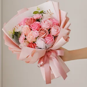 코코도르 로맨틱 비누꽃다발 + 쇼핑백 세트, 핑크